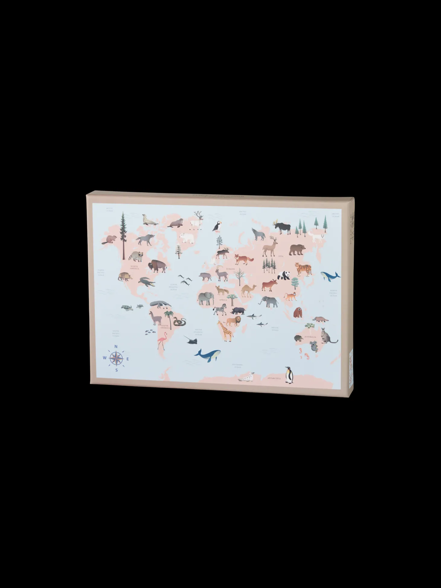 World Map Animal Puslespill 42 Brikker